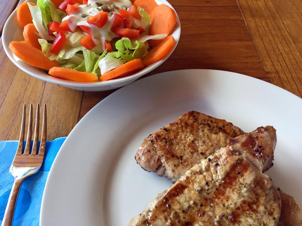 Healthy Lunch with Salad and Pork Sirloin Steak