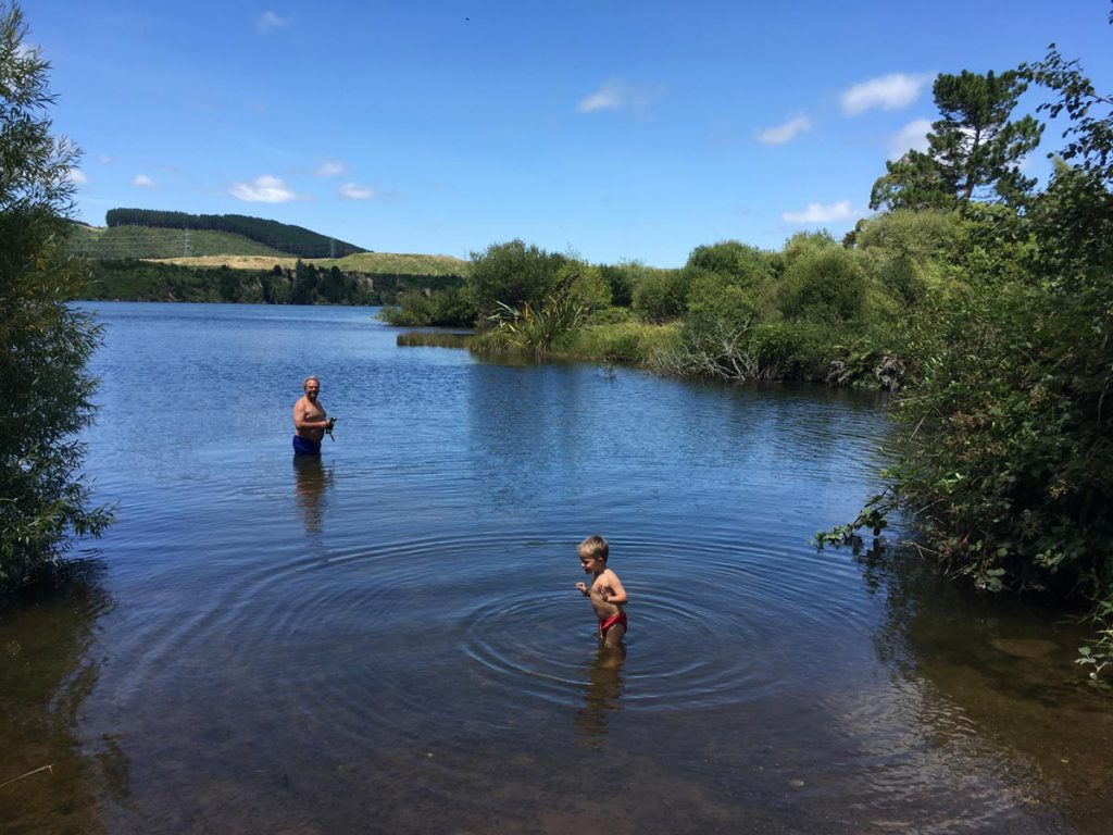 Swimming at Lake Maraetai in Mangakino