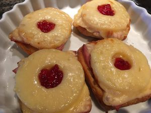 Toast Hawaii recipe for lunch with toasted Ciabatta halves.